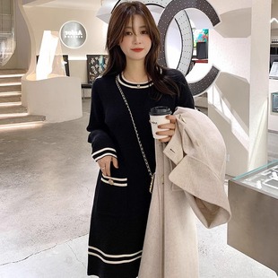 韩国小个子针织毛衣连衣裙女秋冬别致小香风宽松遮肚子内搭打底裙