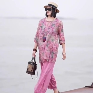 搭配一整套薄 粉色时尚 套装 女2025新款 气质休闲宽松显瘦禅意风春装