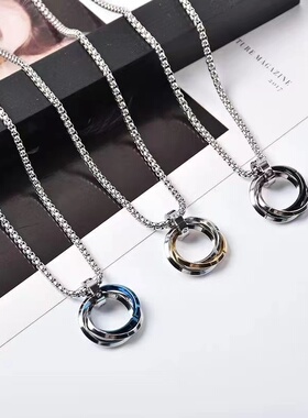 三环项链男女士2024新款学生潮流嘻哈小众设计高级配饰送礼物吊坠