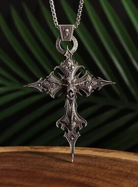 哥特十字架骷髅头项链欧美夸张