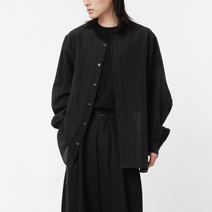 三木公白 个性设计无领长袖衬衫男高级感 宽松廓形赛丽晶衬衣骨感