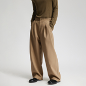 三木公白 高级感立裁简约卡其直筒裤 日系复古双褶休闲西裤 男宽松