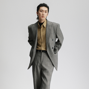 外套老钱风 宽松立裁廓形西装 三木公白 复古杂色休闲西服男高级感