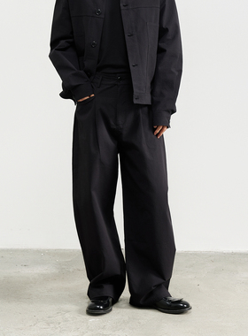 三木公白 日系单褶休闲裤男高级感宽松 极简利落直筒长裤廓形优雅