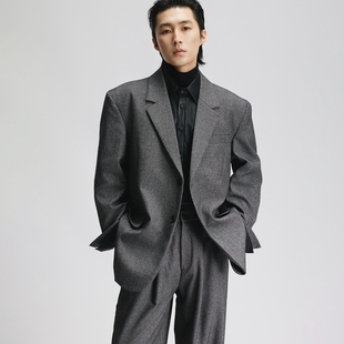 外套简约优雅 立裁廓形西装 三木公白 复古休闲西服男宽松高级感