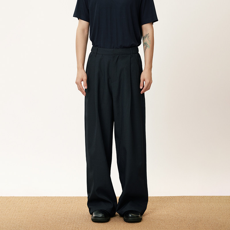 三木公白 日系复古单褶西裤男高级感 宽松垂感直筒休闲裤高腰阔腿,男装,西裤,淘宝优惠券,粉丝福利购,淘宝优惠卷