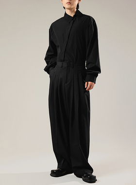 三木公白 高级感双褶西装裤男小众设计 日系宽松阔腿裤中高腰潮