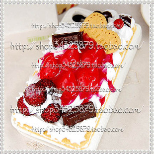 SHINE仿真奶油草莓蛋糕适用于iphone5s 14pro 我 max plus华为翻盖皮套手机壳