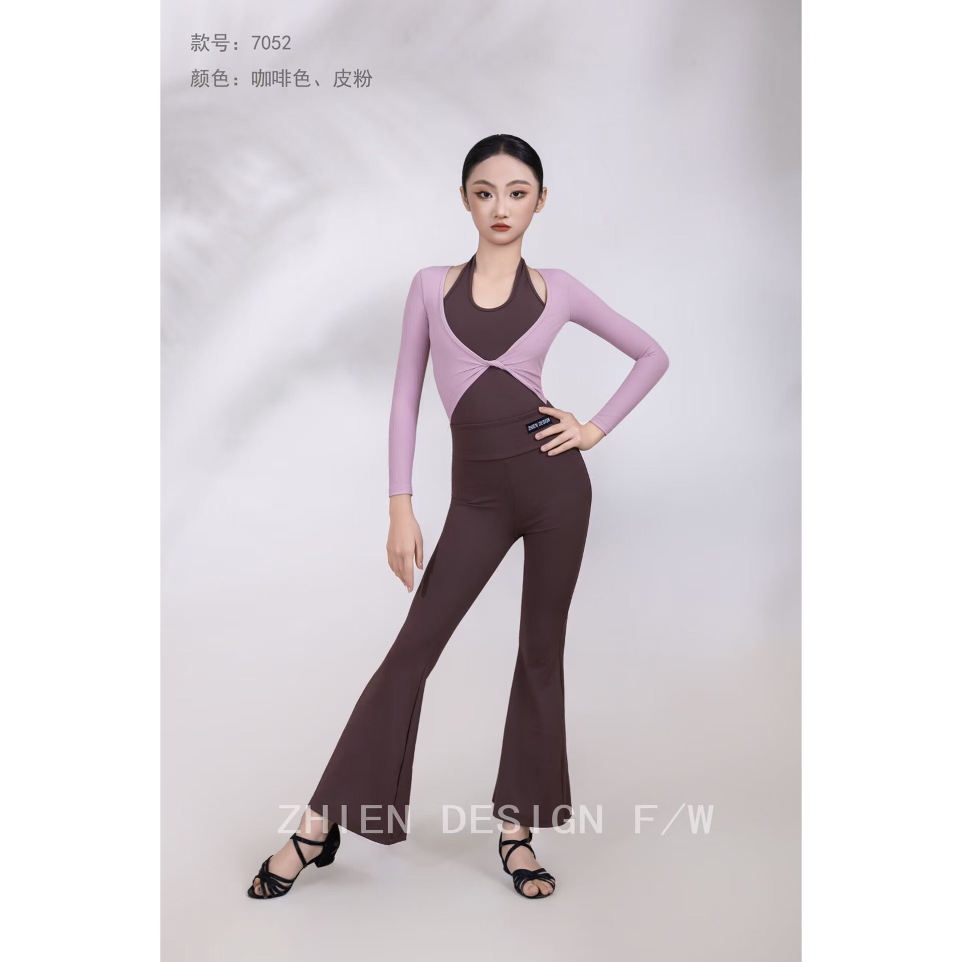 织恩女童拉丁舞长袖连体裙套装
