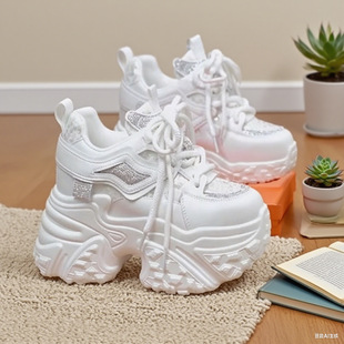 厚底老爹鞋女款2025秋季新款水钻时尚内增高女鞋百搭运动休闲鞋子