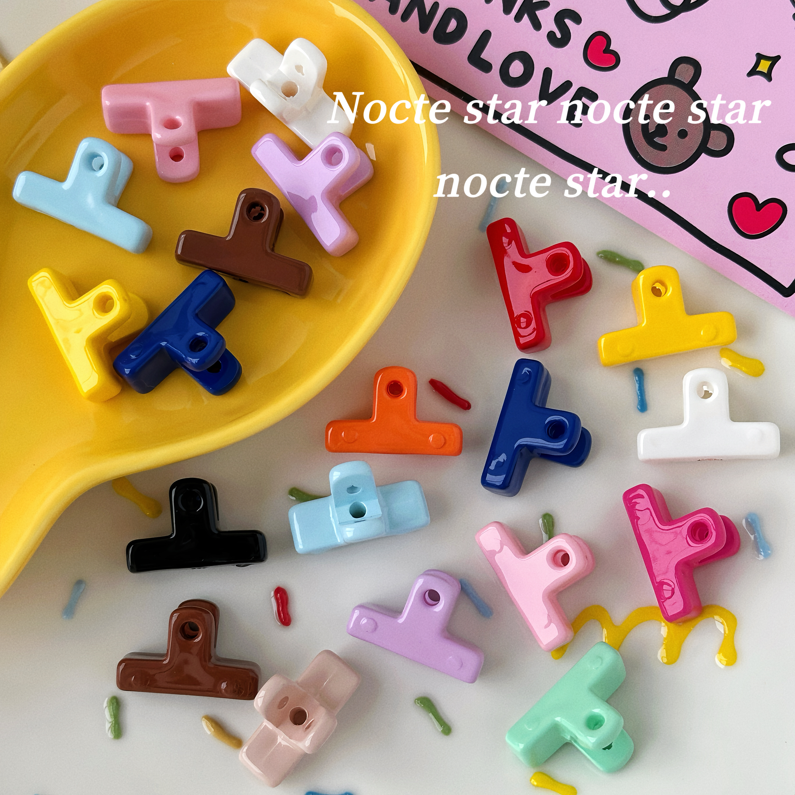 亚克力烤漆彩色直孔夹子珠 散珠串珠手机链diy材料挂链发饰配件