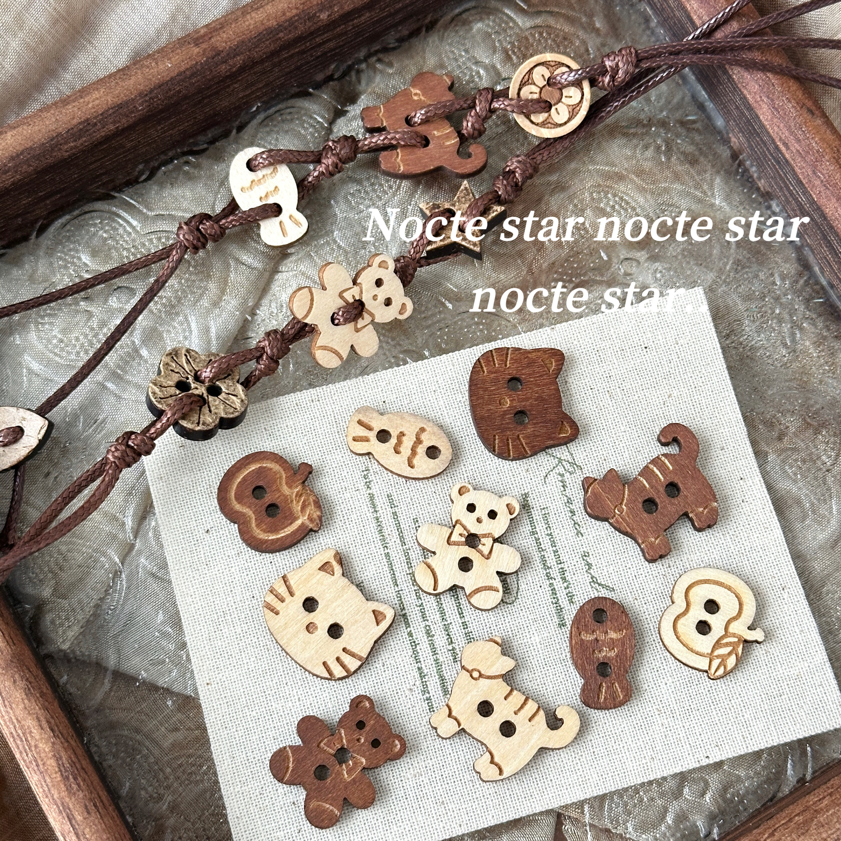 天然木质小熊小猫纽扣片 diy手工串珠手链项链手机链配饰散珠材料