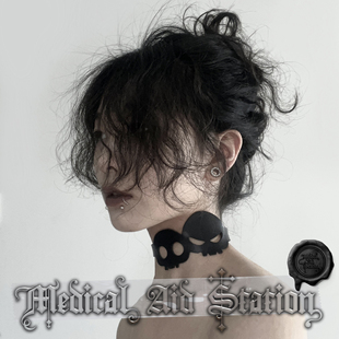 黑 朋克骷髅镂空皮项圈 白 红 男女 哥特暗黑亚文化 MAS救护所