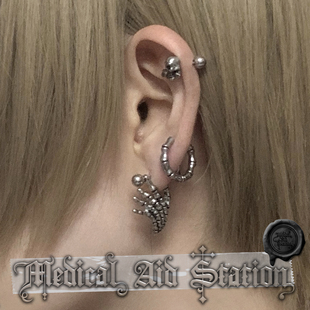 朋克亚文化酷无性别 钛钢骷髅手骨耳钉骨节耳环组合 MAS救护所