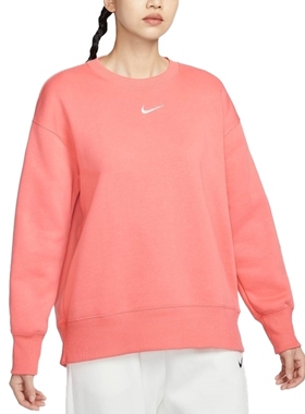 NIKE耐克女子加绒卫衣2025新年款红色保暖休闲圆领套头衫FZ4271