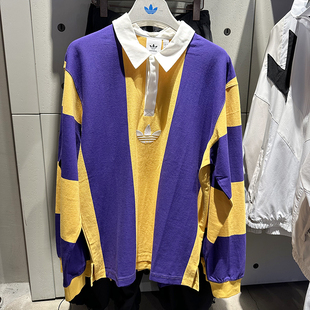 简约休闲翻领运动拼接长袖 阿迪达斯男子新款 T恤IJ5956 Adidas 正品