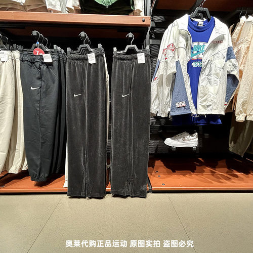 正品Nike耐克女裤百搭灯芯绒运动休闲宽松开衩阔腿长裤DQ5922-010