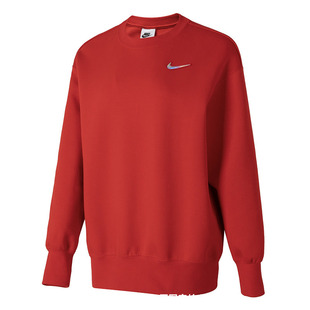 Nike耐克女子春季新款运动红色卫衣宽松圆领针织套头衫FZ6537-657