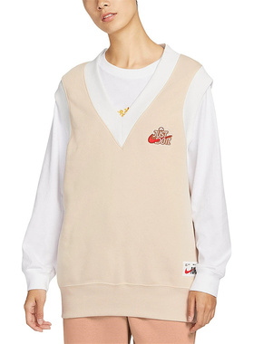 正品Nike耐克女子简约百搭休闲运动套头衫无袖薄绒马甲FD6402-126