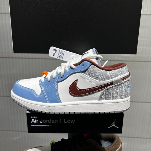 Nike耐克女鞋2026冬款AJ1白浅蓝后跟粗花编织复古板鞋 IZ6154-121