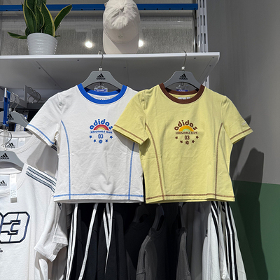 Adidas阿迪达斯三叶草女25夏新款短袖印花透气短款半袖T恤JX6570