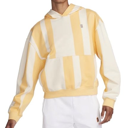 NIKE耐克春季女网球运动训练休闲连帽黄白条纹卫衣套衫FV3848-795