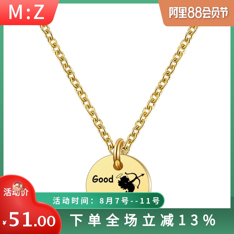 新款爱情欧美风女18k金锁骨链 不锈钢爱神丘比特心电图goodluck