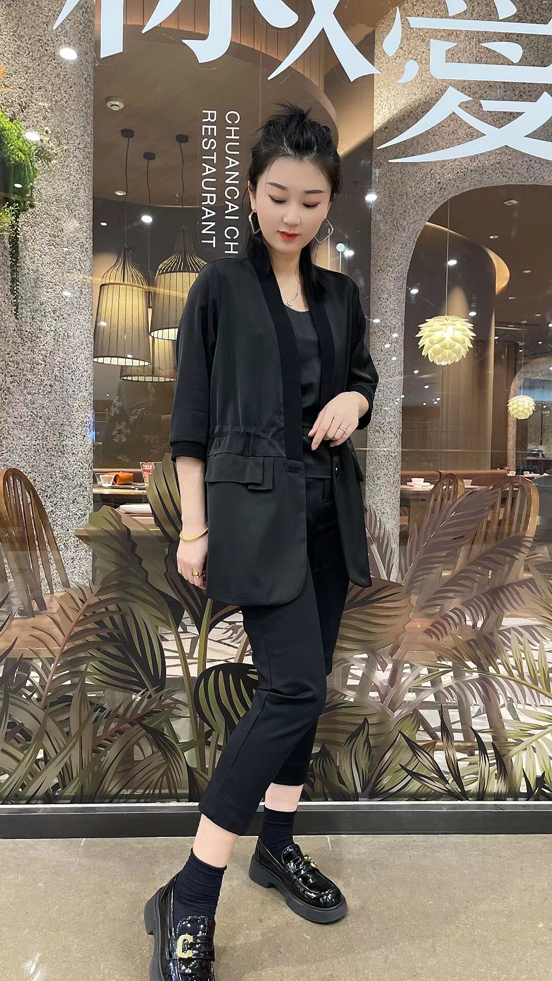 29夏季新款三醋酸宽松遮肉百搭凉快抽绳七分袖中长版时尚防晒服