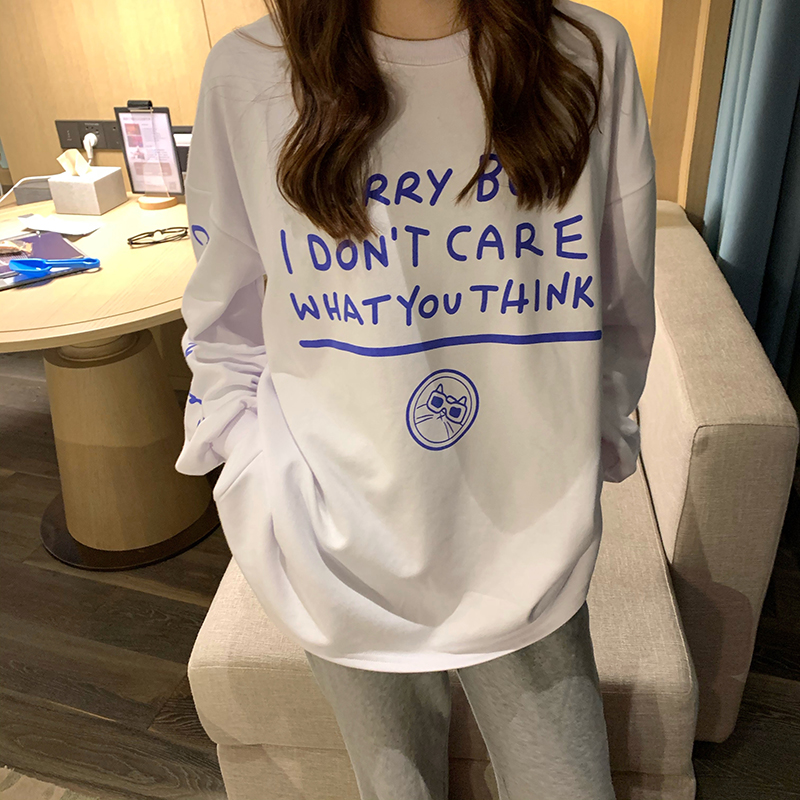 Fall Korean loose thin letter long sleeve sweater T-shirt and women's wear