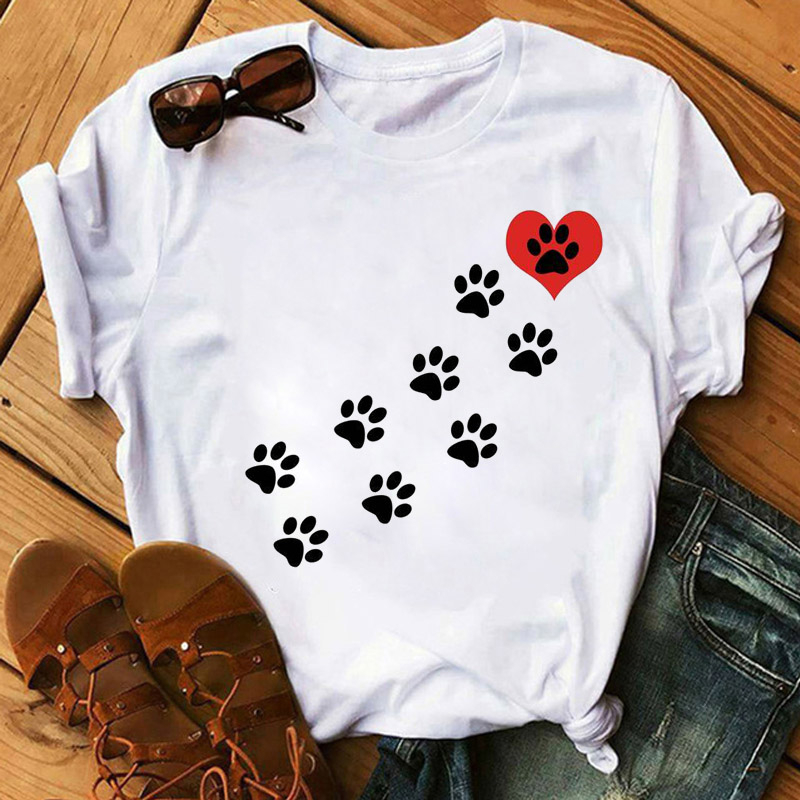 Dogs Paws Mom Cartoon T-shirts 新款夏季女装狗爪妈妈卡通女T恤