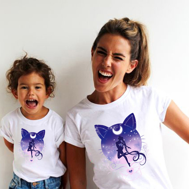 SAILOR MOON FAMILY T 셔츠 ANIME SAILOR MOON 부모-자식 인쇄 여성 T 셔츠 반팔