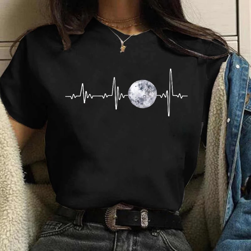 New Moon Woman T-shirt 夏季月球月相变化印花女装圆领T恤短袖