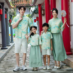 中国风亲子装夏季2025新款高端母女半裙一家三口四口新中式母子装