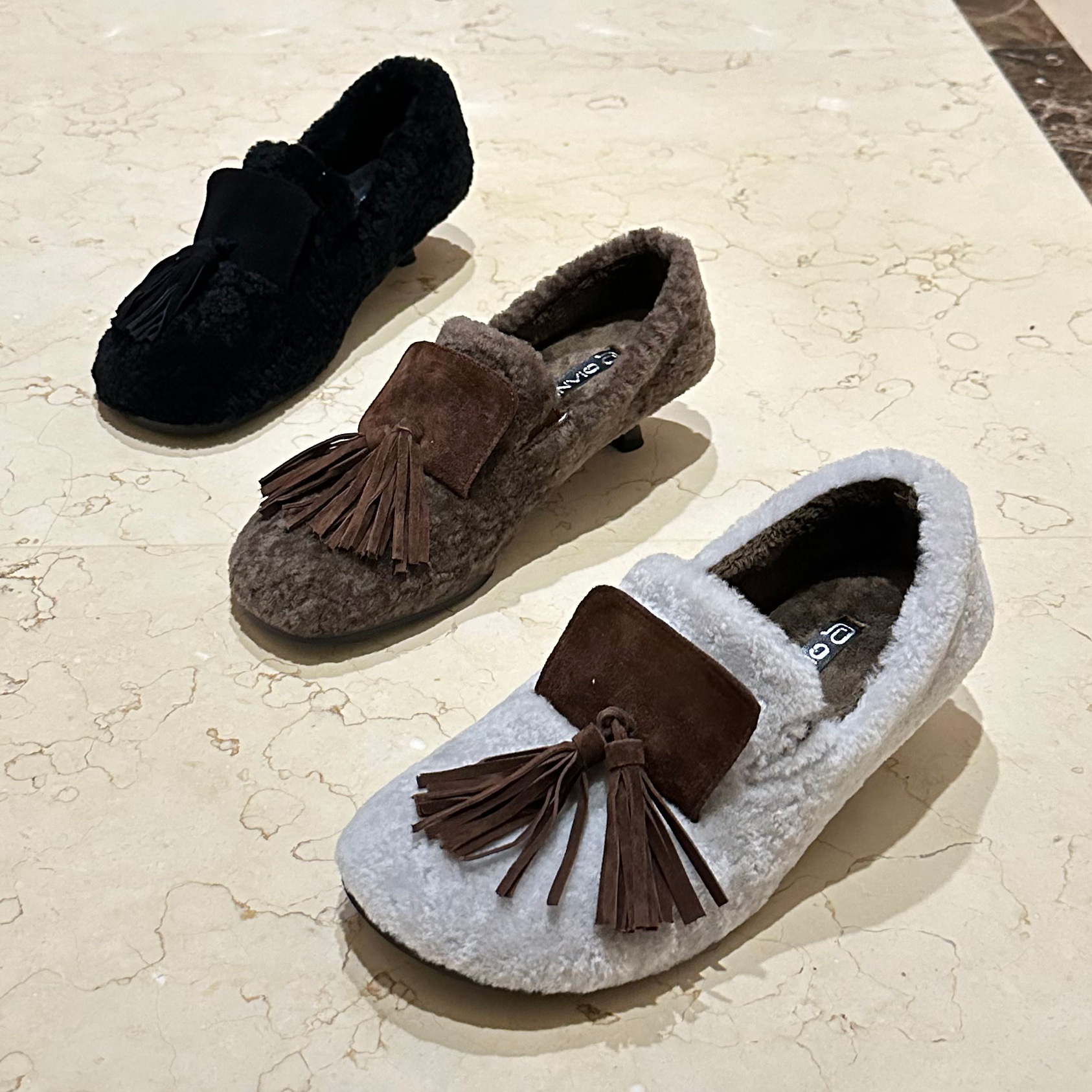 欧货2025秋冬新款女鞋圆头小猫跟羊羔毛加绒毛毛鞋时尚百搭棉瓢鞋