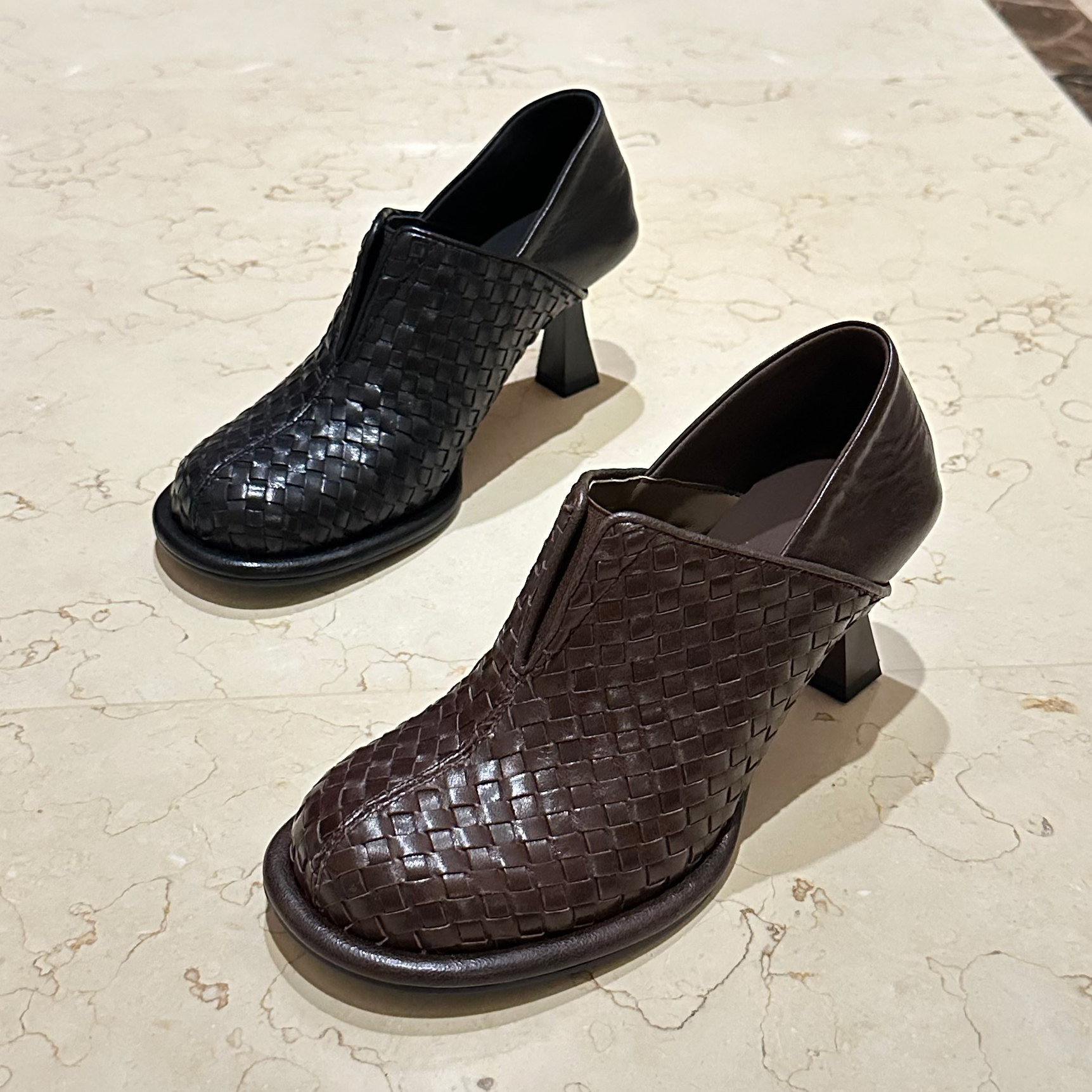 2026春新款女鞋真皮编制皮圆头细跟深口鞋时尚百搭复古高级单鞋潮,女鞋,时装靴,淘宝优惠券,粉丝福利购,淘宝优惠卷