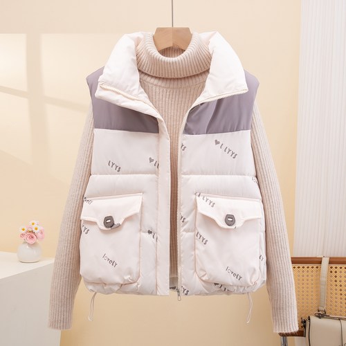 立领棉马甲女短款2025秋冬新款宽松洋气棉服马夹外穿背心坎肩潮