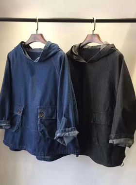 带帽牛仔卫衣女早秋新款日系复古