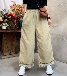 灯芯绒裤子女阔腿裤秋冬新款日系森系刺绣双层木耳边甜美直筒裤子