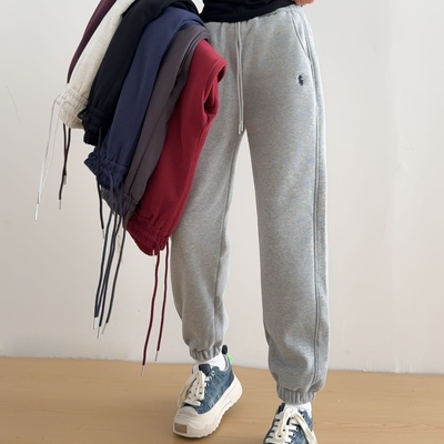 加绒卫裤束脚自然腰保暖长裤显瘦