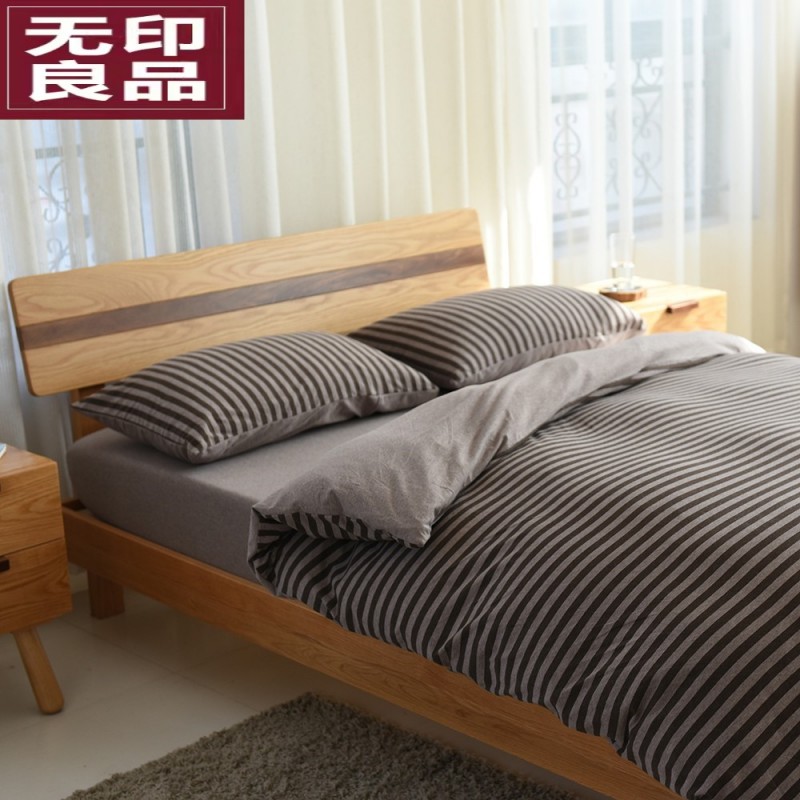 无印良品新疆针织棉被套单件全棉条纹单人被罩裸睡日式床上四件套