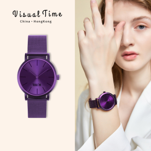 紫色情侣手表女款 男高级感冷淡风ins设计感小众轻奢简约气质女表