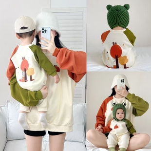 炸街亲子装卫衣一家三四口秋冬款母子母女婴儿百天周岁男女童装