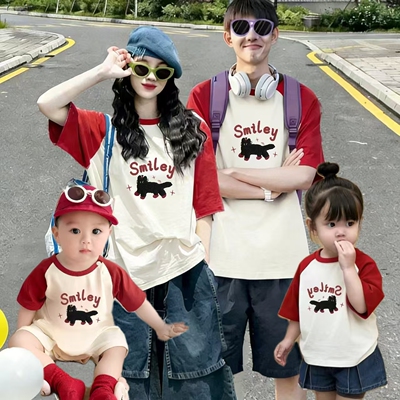 亲子装一家三口夏天小月龄婴儿百天2026新款母子母女短袖t恤宽松
