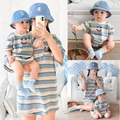 t恤母子夏装 夏天母女短袖 小月龄婴儿条纹2025新款 一家三口亲子装