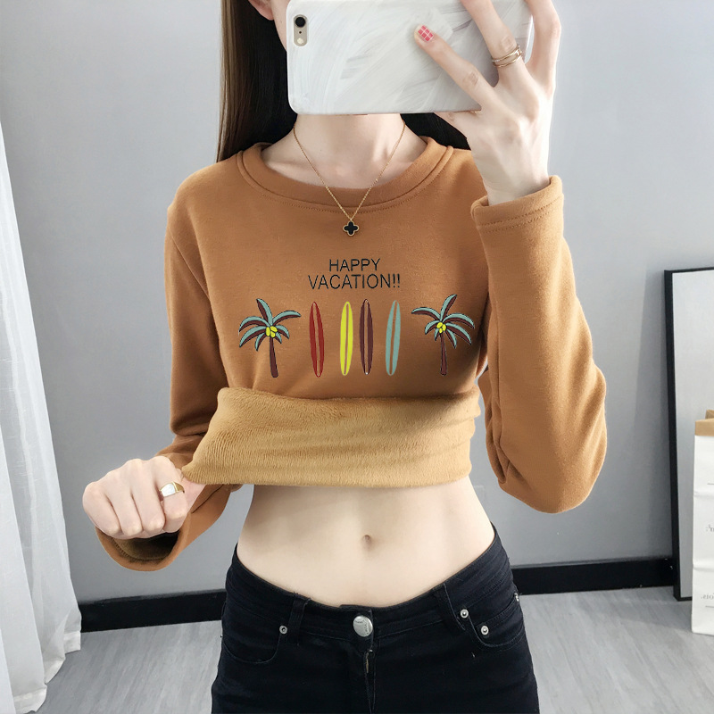 长袖通勤加厚加绒印花棉女