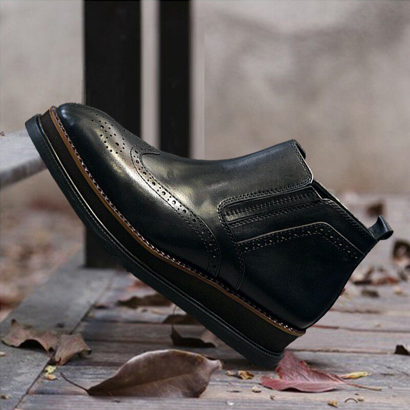 THICK-SOLED FLATFORM MARTIN BOOTS MENS HIGH-TOP LEATHER SHOES CARVED ZIPPER BOOTIES MENS LEATHER CHELSEA BOOTS MENS POINTED TOE