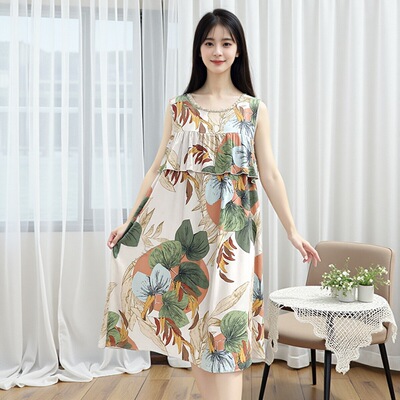 棉绸无袖睡裙夏季女士款2025新款不带胸垫防凸点莫代尔睡衣家居服