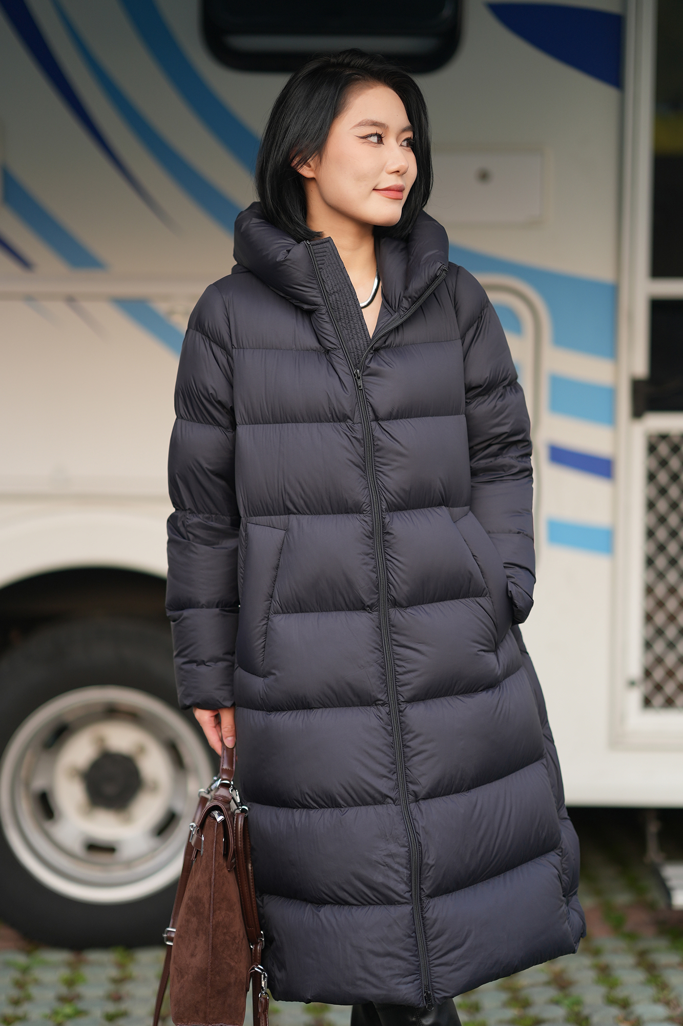 江南款长款鹅绒羽绒服外套