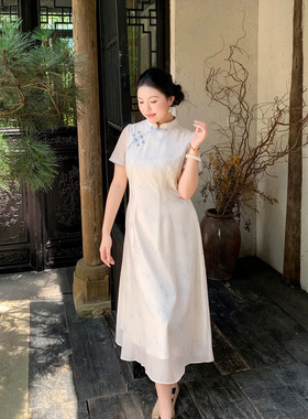 63506国风改良印花裙2026女夏季新款温柔淑女风气质显瘦大码旗袍
