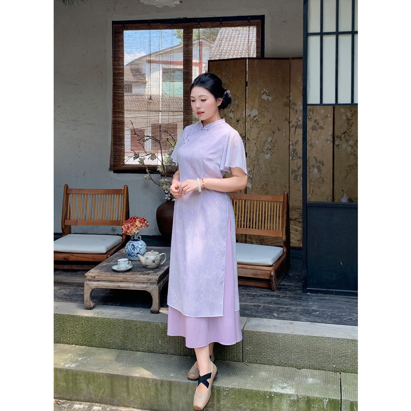 62206新中式国风印花裙20旗袍
